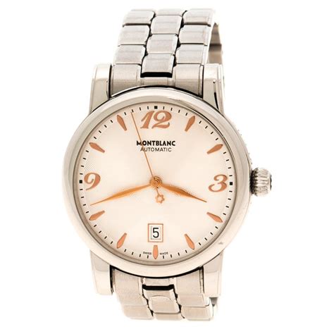 Mont Blanc White Stainless Steel Automatic 7190 Mens Wrist Watch 39 Mm