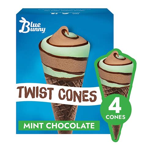 Blue Bunny Mint Chocolate Twist Cones 4pk Grocery
