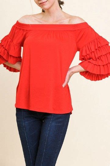 Umgee Red Off Shoulder Top With Tiered Ruffle Sleeves Off Shoulder Tops Red Off Shoulder Top