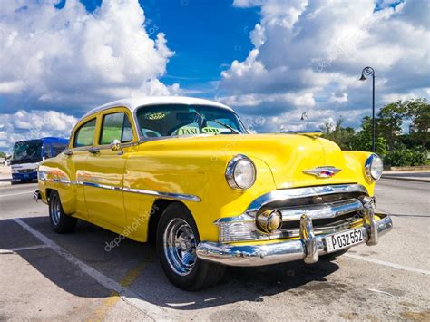 Colorful Yellow Vintage Car In Havana Stock Editorial Photo