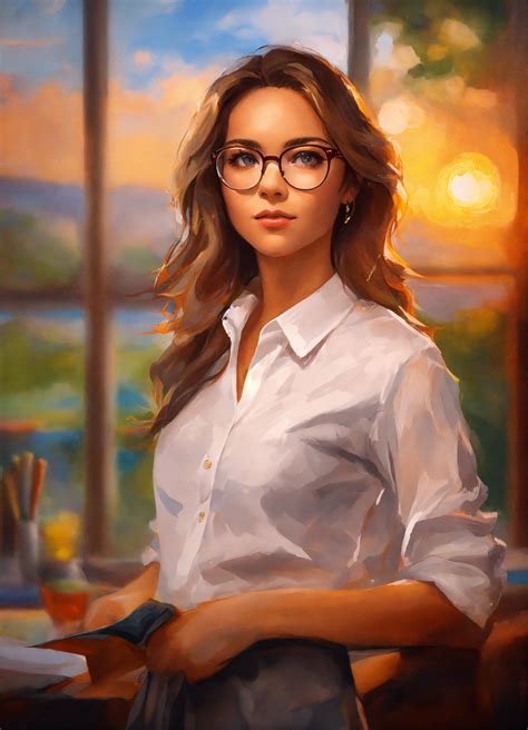 lexica digital art portrait of adult woman school teacher glasses white shirt detailed oil