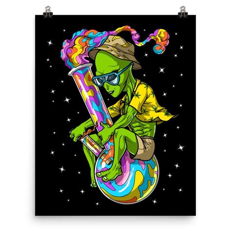 Alien Stoner Weed Bong Trippy Psychedelic Art Print Psychonautica