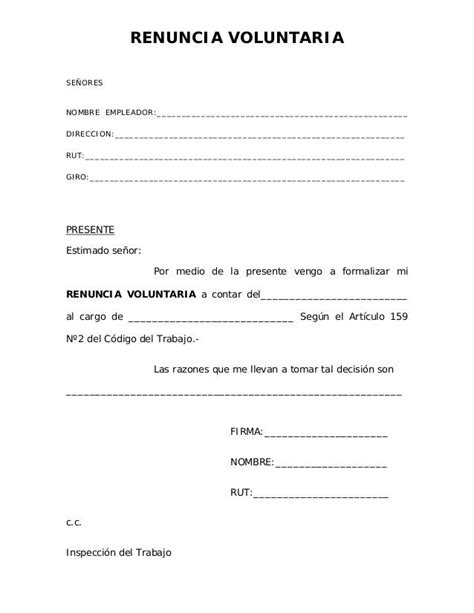 Carta De Renuncia Voluntaria Inspeccion Del Trabajo Listen Uu