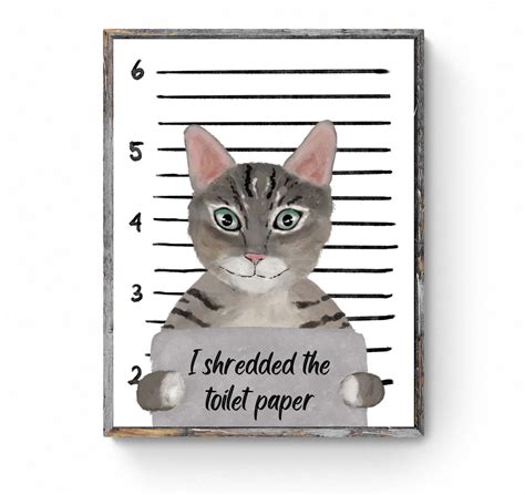Gray Tabby Cat Mug Shot Print Tabby Cat In Prison Artwork Bathroom P Merikaart
