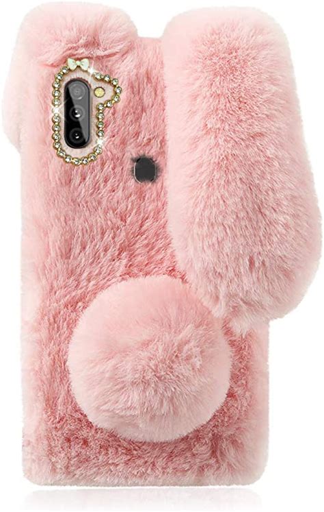 Mikikit Cute Fluffy Bunny Case For Samsung Galaxy A11 Pink