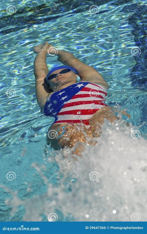 Female Athlete Swimming In Backstroke Stock Photo Image Of Goggles