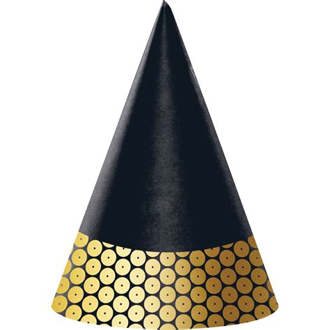 Club Pack Of 96 Black And Gold Sequin Accented Cone Shaped Party Hats 625