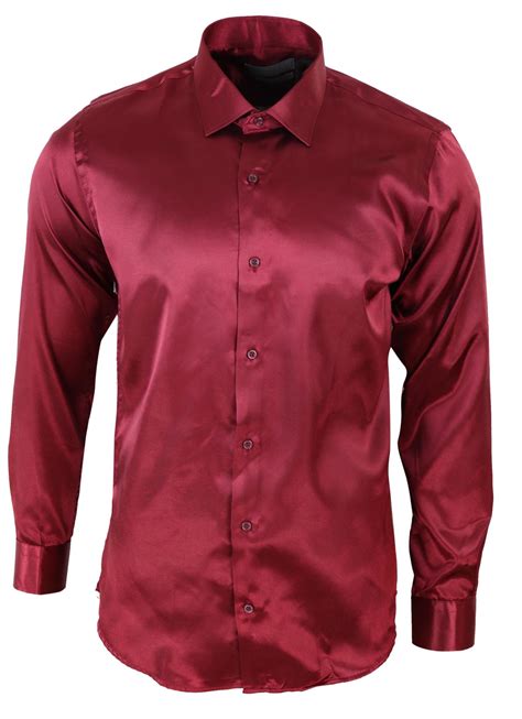 Mens Satin Silk Shirt Smart Casual Button Down Cuff Tailored Fit Shiny