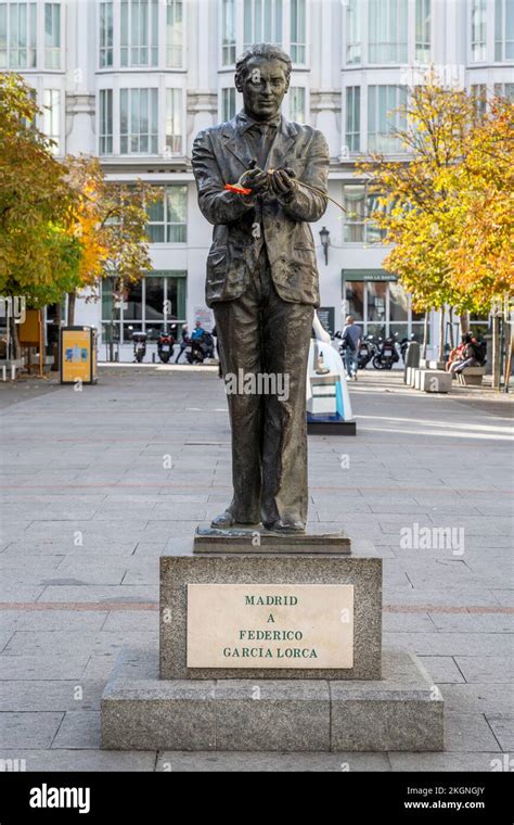 Statue Of The Spanish Poet Federico Garcia Lorca In Plaza De Santa Ana