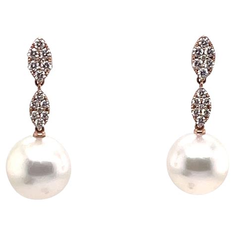 New Aaaa Oval White South Sea Pearl And Diamond Drop Earrings In K
