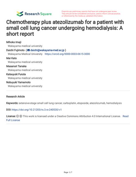 Pdf Chemotherapy Plus Atezolizumab For A Patient With Small Cell Lung