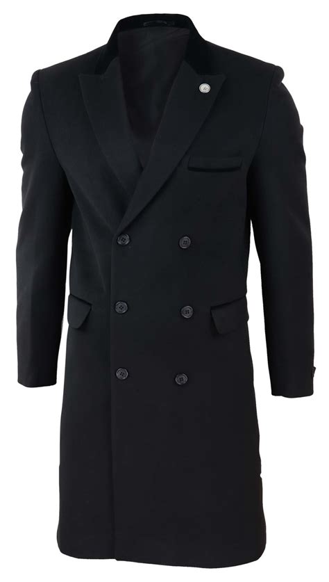 Mens 34 Long Double Breasted Crombie Overcoat Jacket Wool Coat Peaky