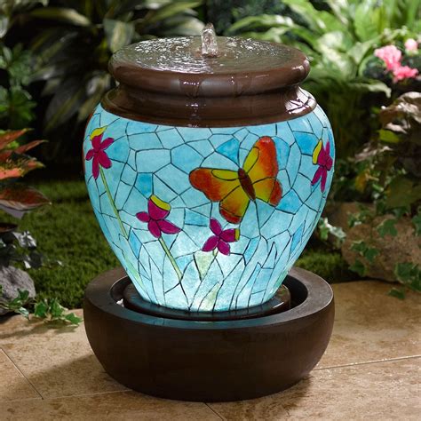 Translucent Lighted Fountain With Floral Design Diy Patio Decor