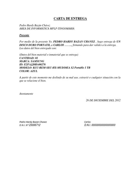 Carta De Entrega De Documentos Legales