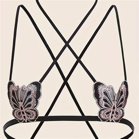 heart embroidery lingerie set cut out bow tie bra and garter belt g string women s sexy lingerie