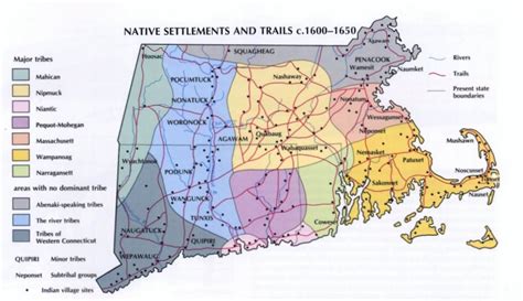 Native American Settlements And Trails In Southern New England In The