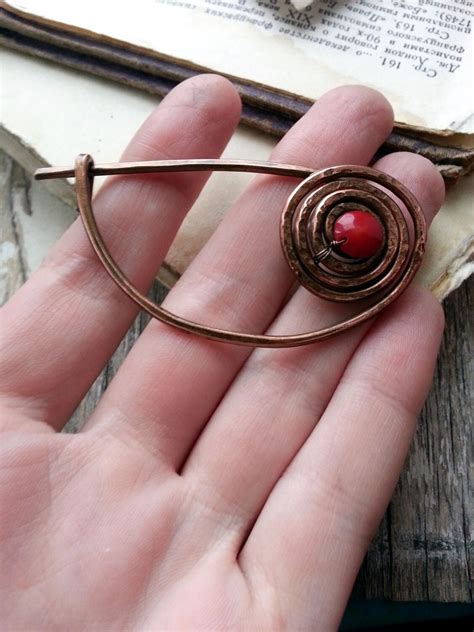 celtic brooch pin shawl pin red spiral pin copper wire etsy