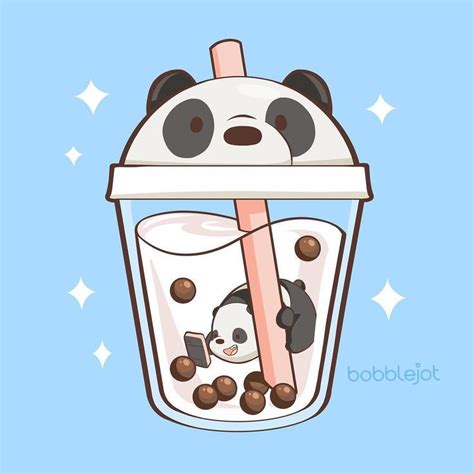 A Cartoon Panda Bear In A Bubble Tea Cup With Chocolate Balls On The