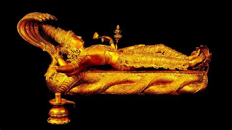Gold Statue Of Lord Vishnu In Black Background Hd Vishnu Wallpapers
