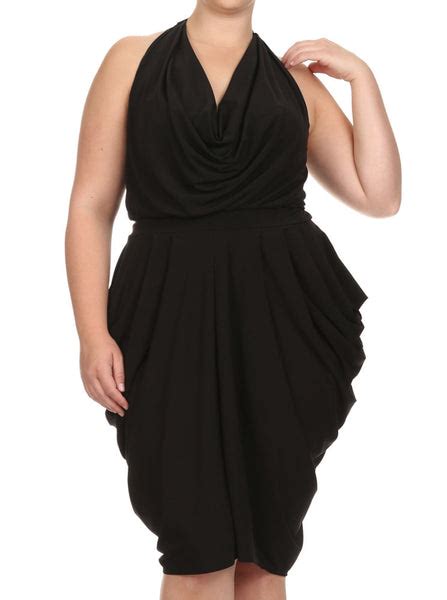 Plus Size Halter Cowl Neck V Hem Black Dress Plussizefix
