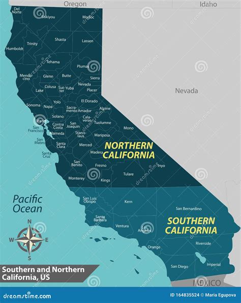 mapa del estado de california ee uu ilustración del vector ilustración de divisiones forma