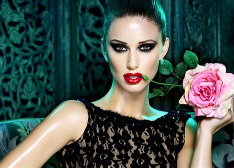 1920x1080px 1080p Free Download Seductive Eyes Sensual Look Red Lipstick Girl In Black