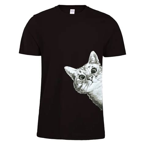 Teeheart Funny Sneaky Cat Men T Shirt Cute Cat Printed Cotton T Shirt