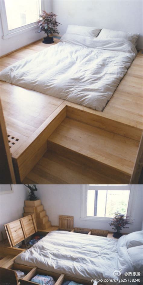 Furniture Raised Platform Around Bed With Built In Storage