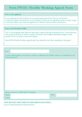 Fillable Online Dur Ac Form Fw D Flexible Working Appeal Form Note To The Applicant If Your