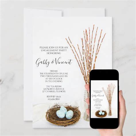 Bird Nest Eggs And Pussy Willows Engagement Party Invitation Zazzle
