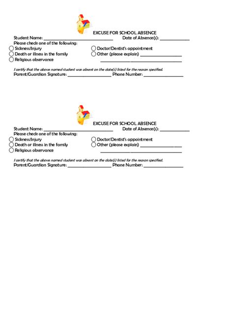 Fillable Online EXCUSE FOR SCHOOL ABSENCE Student Name Fax Email Print