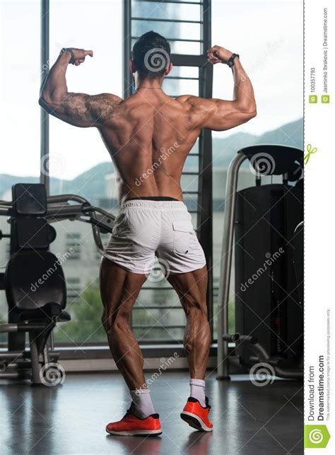 Muscular Man Flexing Back Muscles Pose Stock Image Image Of Beauty