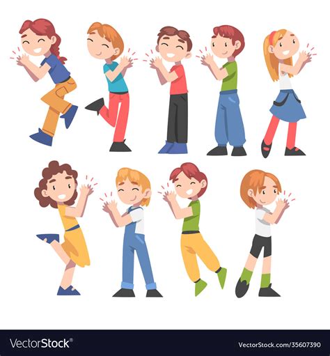 Cute Kids Clapping Their Hands Set Happy Children Vector Image