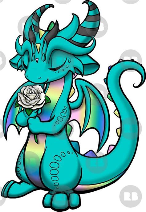 Pastel Rainbow Dragon With Rose Sticker By Rebecca Golins In 2021