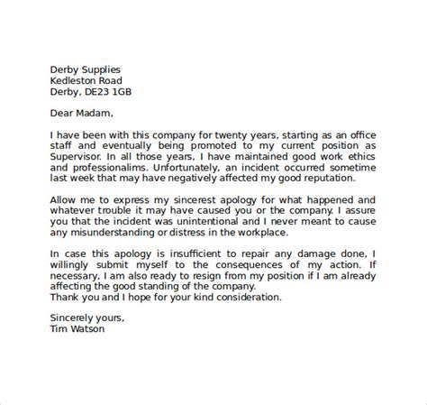 🌈 Sample Apology Letter To Employer Apology Letter For Not Coming To
