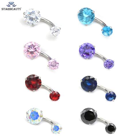 1piece Starbeauty 14g Dangle Belly Button Rings Aaa Cz Zircon Barbell Sexy Surgical Steel Belly