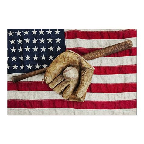Vintage Baseball Glove Bat And Ball On American Flag 9014870 20x30