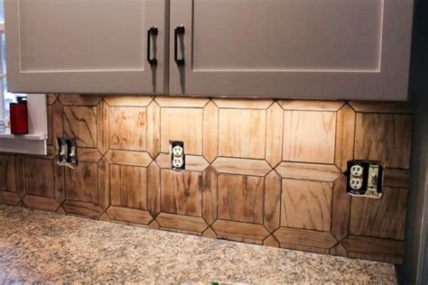 Diy Kitchen Backsplash From Wood Tiles Budget Faux Tile Backsplash