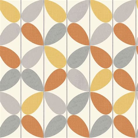 Retro Geometric Wallpaper Vintage Funky Bold Vibrant Orange Yellow