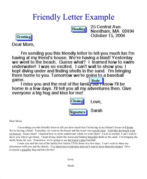 friendly letter format  sample  format