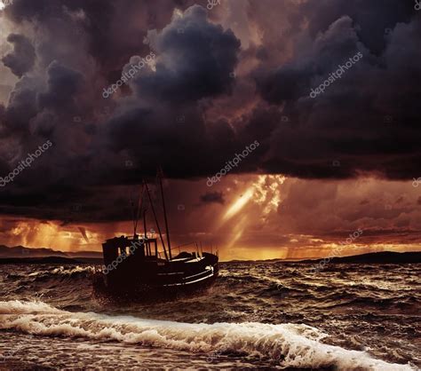 Fishing Boat In A Stormy Sea — Stock Photo © Nejron 51891859