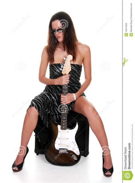 Brunette Teasing And Holding A Guitar Stock Image Image Of Guitar
