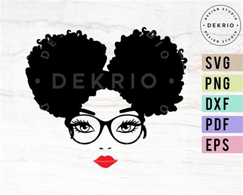 Afro Puff Svg Woman With Glasses Svg Pdf Dxf Png Eps Files Etsy