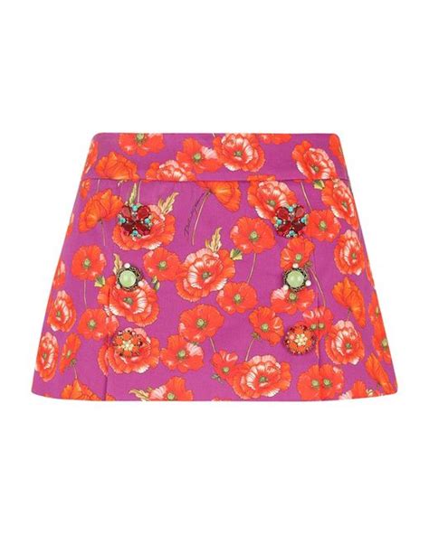 dolce and gabbana cotton poppy print mini skirt in red lyst