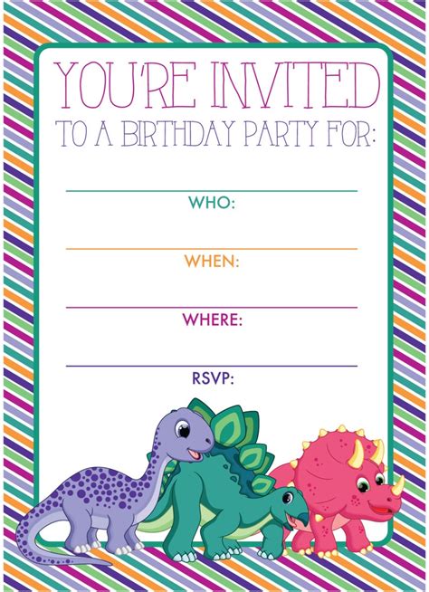 Little Girl Dinosaur Diy Printable Blank Birthday Invitation Etsy