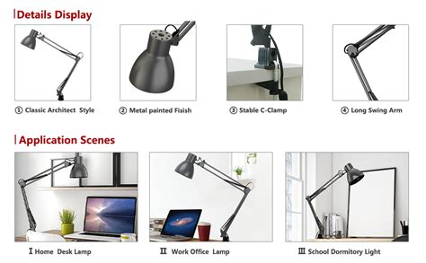 Tojane Swing Arm Desk Lamp With Architect Adjustable Folding Metal Twin