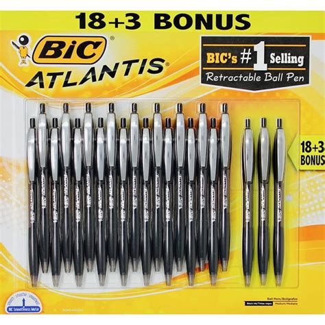 Bic Atlantis Original Retractable Ball Point Pens Black Ink 21 Count