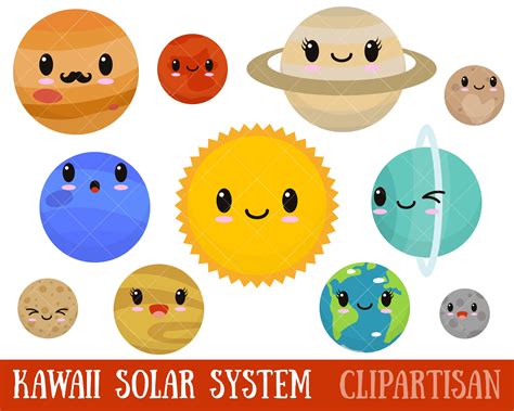 Kawaii Planets Clipart Cute Planets Clipart Solar System Etsy Sistema Solar Solar System