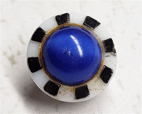 Vintage Opaque Milk White Glass Button Cobalt Blue Chatoyant Etsy In