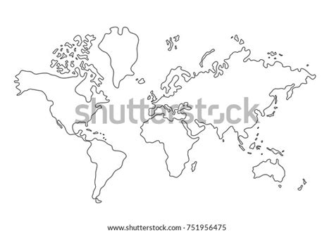 World Map Country Borders Thin Black Stock Vector Royalty Free 751956475
